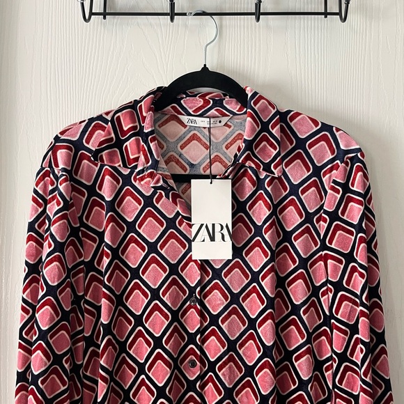 ZARA Pink Velvet Button-Down Long Sleeve Dress - Picture 5 of 12